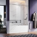 56-60 Inch x 66 Inch Sliding Frameless Bathtub Door, 3/8" Tempered Glass with Easy-Cleaning Coating, Stainless Steel Rollers & SGCC-Certified Stability, Bright Chrome