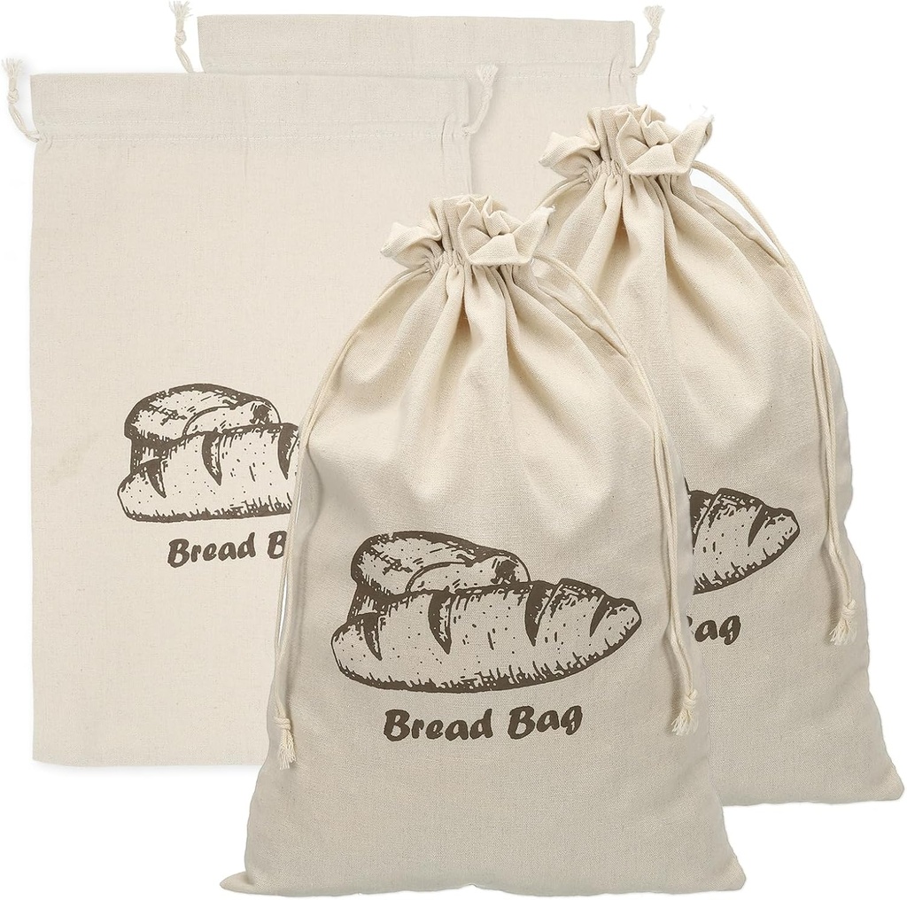 uxcell 4 Pack Reusable Bread Bags, 17.7 x 11.8 Linen Bread Storage for Homemade Sourdough Beeswax Food Drawstring Closure, Gray Bread