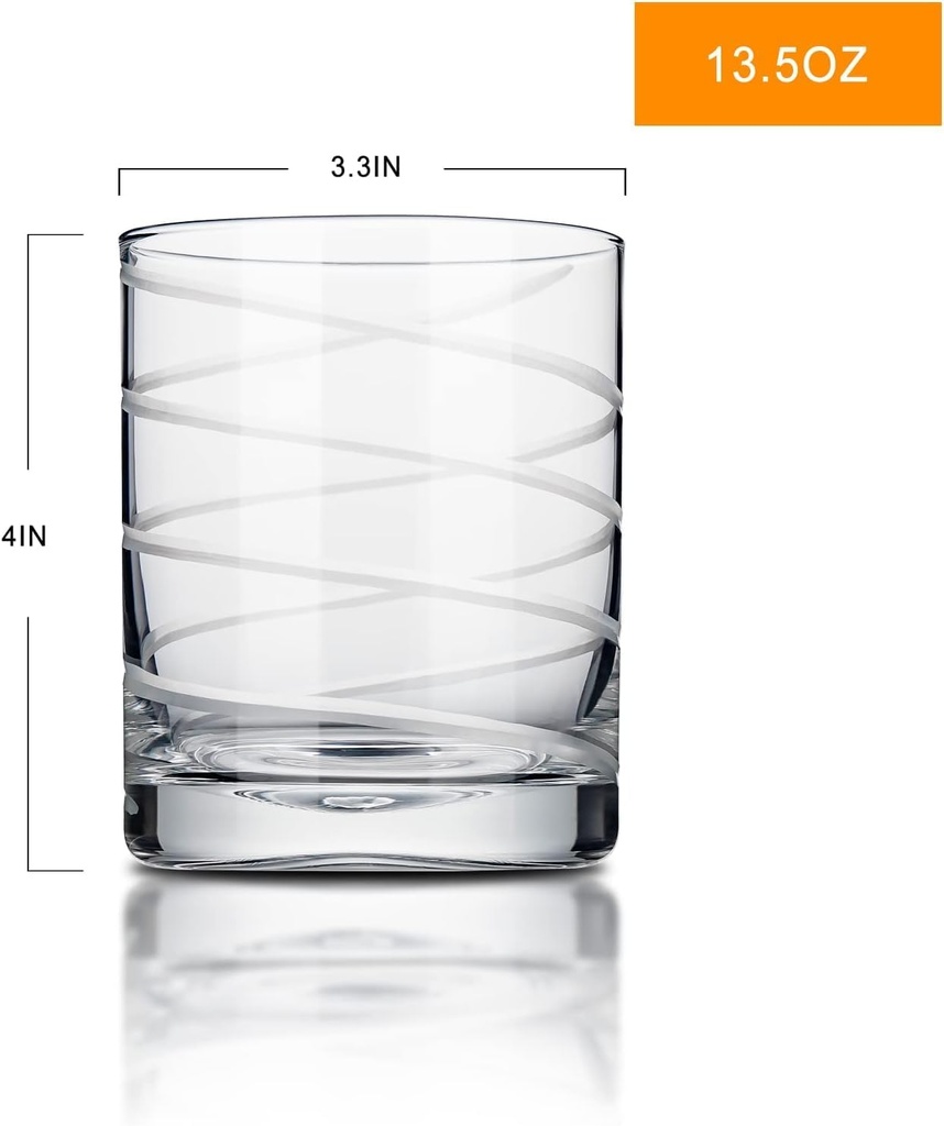 Lowball Glass Set, 3 Pack 13.5oz Ribbed Tumblers for Whiskey, Cocktails, and Mixed Drinks, Dishwasher Safe (Set of 3)