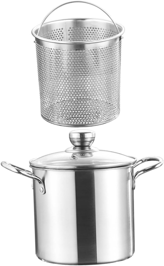 304 Stainless Steel Deep Fryer Fry Basket – Oil-Saving Mini Frying Pot for Home Cooking – Dual Handle Design for Easy Use and Straining