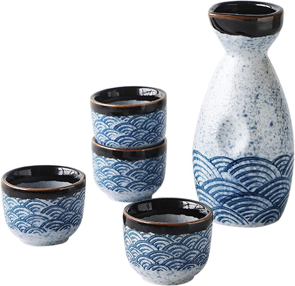 Sake Cup Set*Japanese Sake Set, 5 Piece Sake Cup Set Traditional Hand Painted Ceramic Wine Glasses Porcelain Pottery Sake Bottle Crafts Sake Cup Mugs, Onecolor