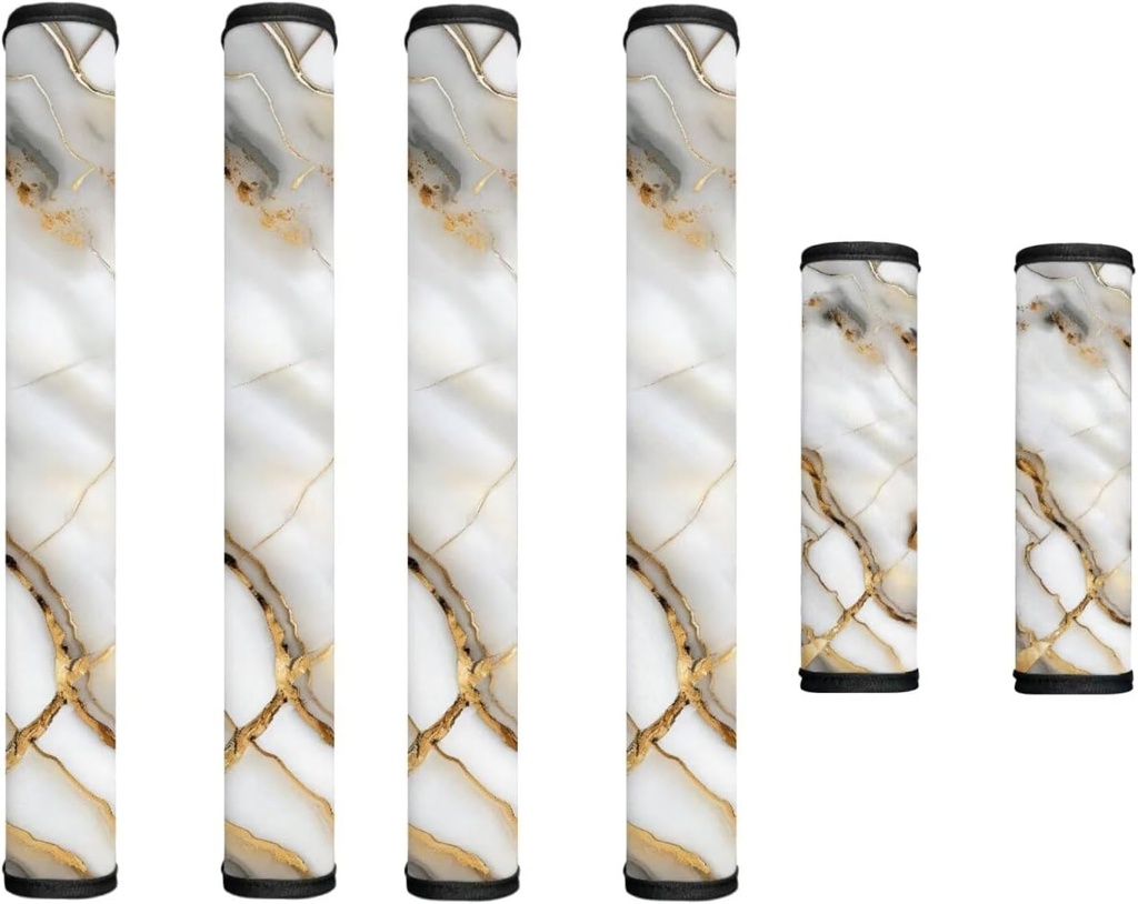 6 PCS Refrigerator Door Handle Covers Water-Resistant Kitchen Appliance Decors Handles Anti-Static Anti-Skid Protector Keep Off Stains Dust Fingerprint, Marble Gold Gray White