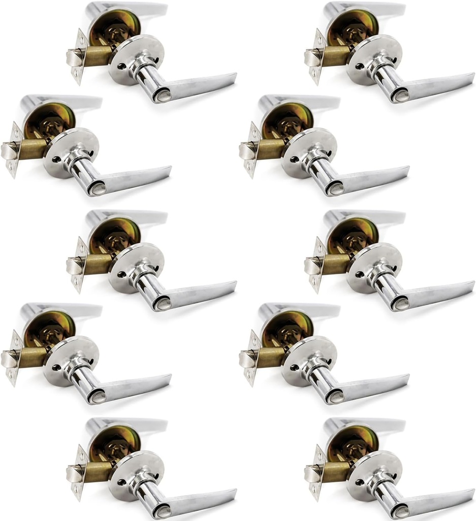 Keyed Entry Door Handle Lever for Right and Left Handed Doors with Lockset and Matching Screws for Bedroom and Bathroom (1, Chrome)