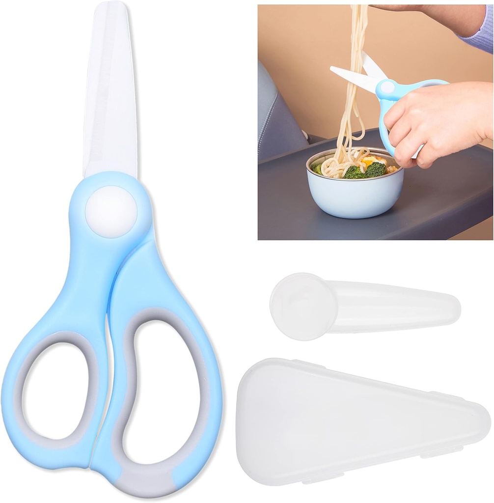 Kare & Kind Ceramic Baby Food Scissors - Blue - With Dust Cover and Storage Case - Cut Baby Food Easily - Ideal for Noodles, Meat, Chicken, Veggies and Fruits (Blue - 1 Pack)