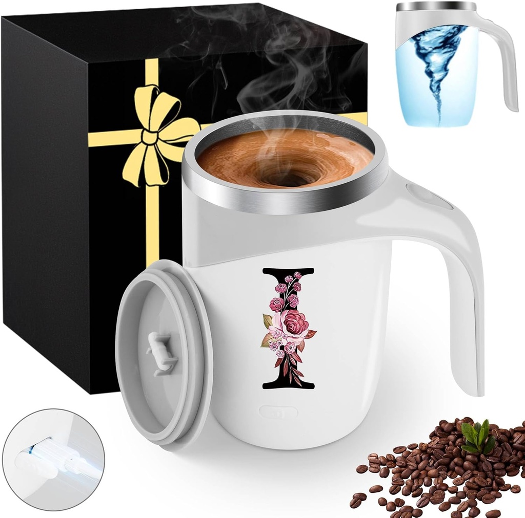 Initial Magnetic Stirring Coffee Mug Stainless Insulated Travel Cup Women Thank you Appreciation Gratitude Female Back School Teacher End of Year Pastor Wife Team Mom Coach Nurse Doctor Bulk Gifts,I