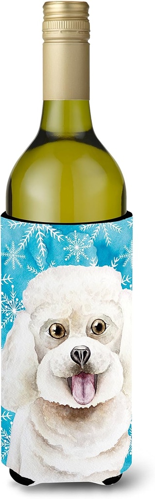Caroline's Treasures CK1416LITERK Bichon Frise Winter Wine Bottle Hugger Bottle Cooler Sleeve Hugger Machine Washable Collapsible Insulator Beverage Insulated Holder