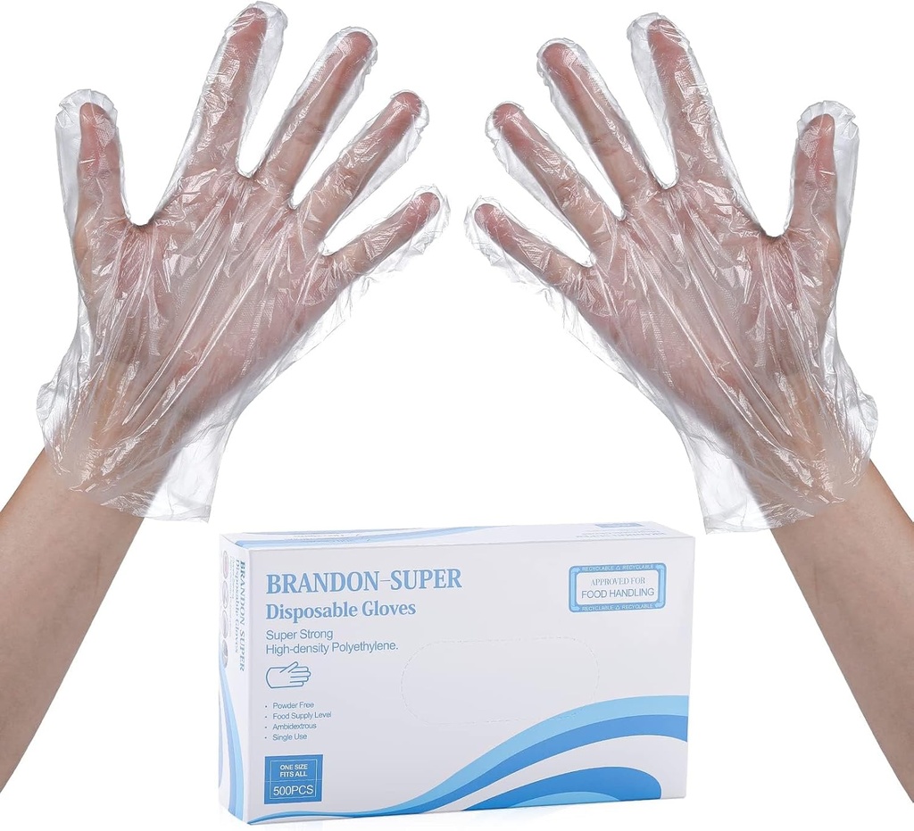 Brandon-super Disposable Food Prep Gloves - 500 Piece Plastic Food Safe Disposable Gloves, Food Handling, One Size Fits Most 500 PCS