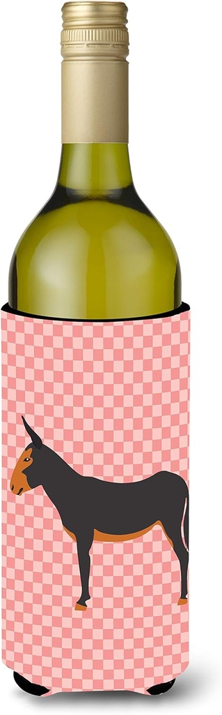 Caroline's Treasures BB7855LITERK Catalan Donkey Pink Check Wine Bottle Hugger Bottle Cooler Sleeve Hugger Machine Washable Collapsible Insulator Beverage Insulated Holder