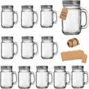 Mason Jar Cups, Mason Jars With Handle And Lids, Drinking Glasses Cups, Glass Mugs with Handles 16 oz –12 Pack
