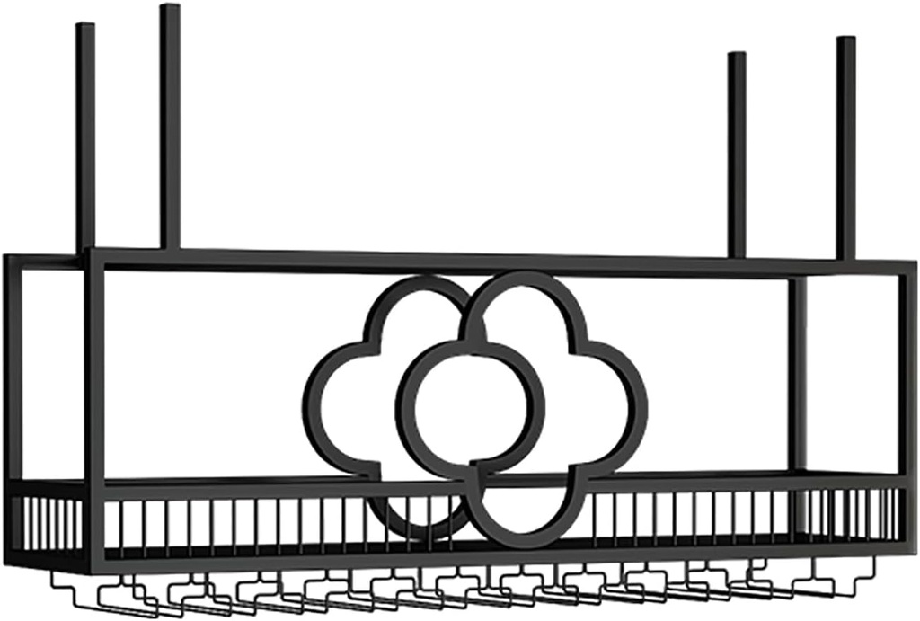 Ceiling Wine Rack,Hanging Wine Rack with Wine Glass Holder,Wine Storage Stand with Stemware Hanger,Floating Home Bar Wall Shelves,Iron Wall Shelf for Kitchen,Wine Cellar,