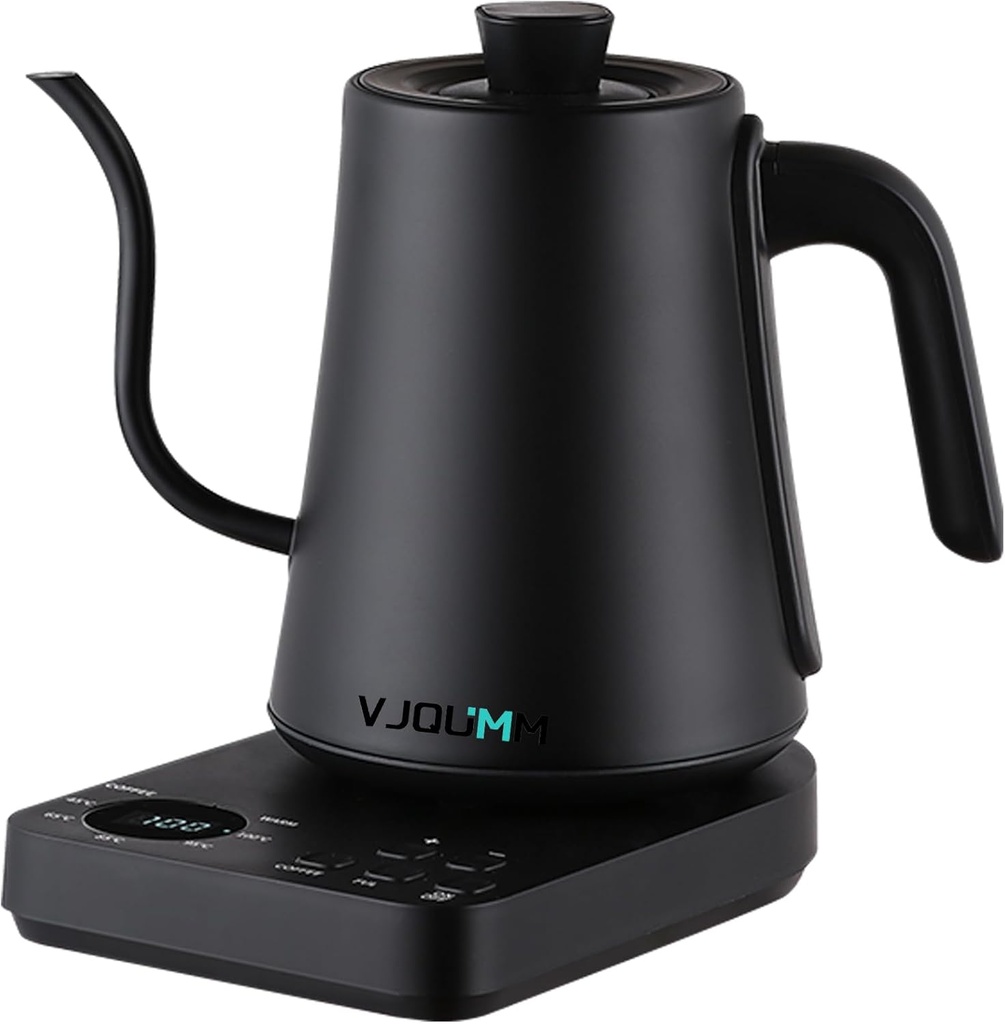 Electric Kettle Gooseneck, tea pot 1L Capacity, Precise Temp Control, Fast Boiling water, for hand-brew coffee maker, for home & office Daily use, Auto shut-off, Stainless steel body, black