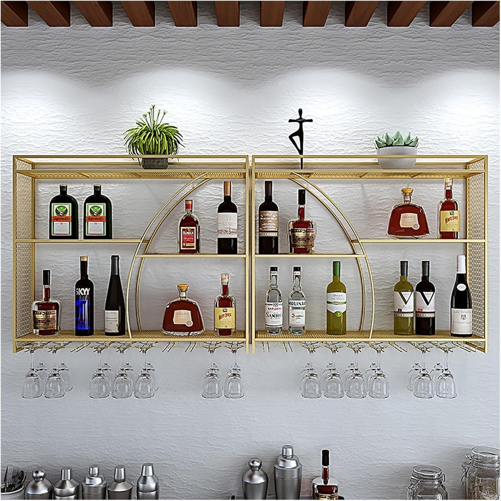 Metal Wall Mounted Wine Rack With Wine Glass Holder,Wall Floating Shelves,Liquor Bottle Display Shelf,Large Capacity Wine Storage Rack With LED Light,For Home Bar Kitchen Wine Cellar (Color : G