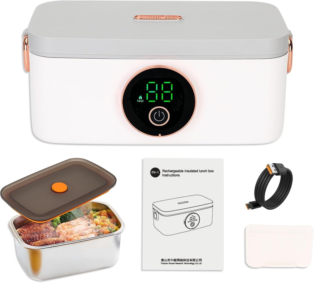 Iridesc Heated Electric Lunch Box, Automatic Heating-Cordless, 1L Capacity, Self Heating for Office, Car, and Outdoor Use