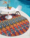 Unique Loom Outdoor Modern Collection Area Rug - Ikat (10' Round, Multi/ Burgundy)