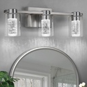 Bathroom Light Fixtures, Brushed Nickel 3 Light Bathroom Vanity Light Over Mirror, Modern Crystal Dimmable LED Vanity Lights with Clear Glass Shade for Bedroom Living Room