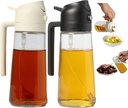 2 Pack Oil Sprayer for Cooking, 2 in 1 Olive Oil Dispenser Bottle for Kitchen, 16oz/470ml Oil Dispenser Bottle, Food-grade Glass Oil Mister for Air Fryer, Oven & Steak Frying,Black&Cream White