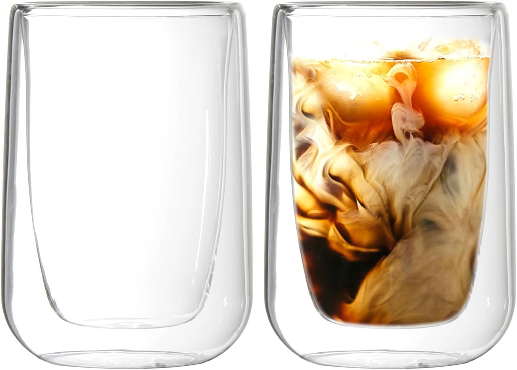 Youngever 2 Pack 5.5 Ounce Espresso Cups, Double Wall Thermo Insulated Espresso Cups, Glass Coffee Cups (Round)