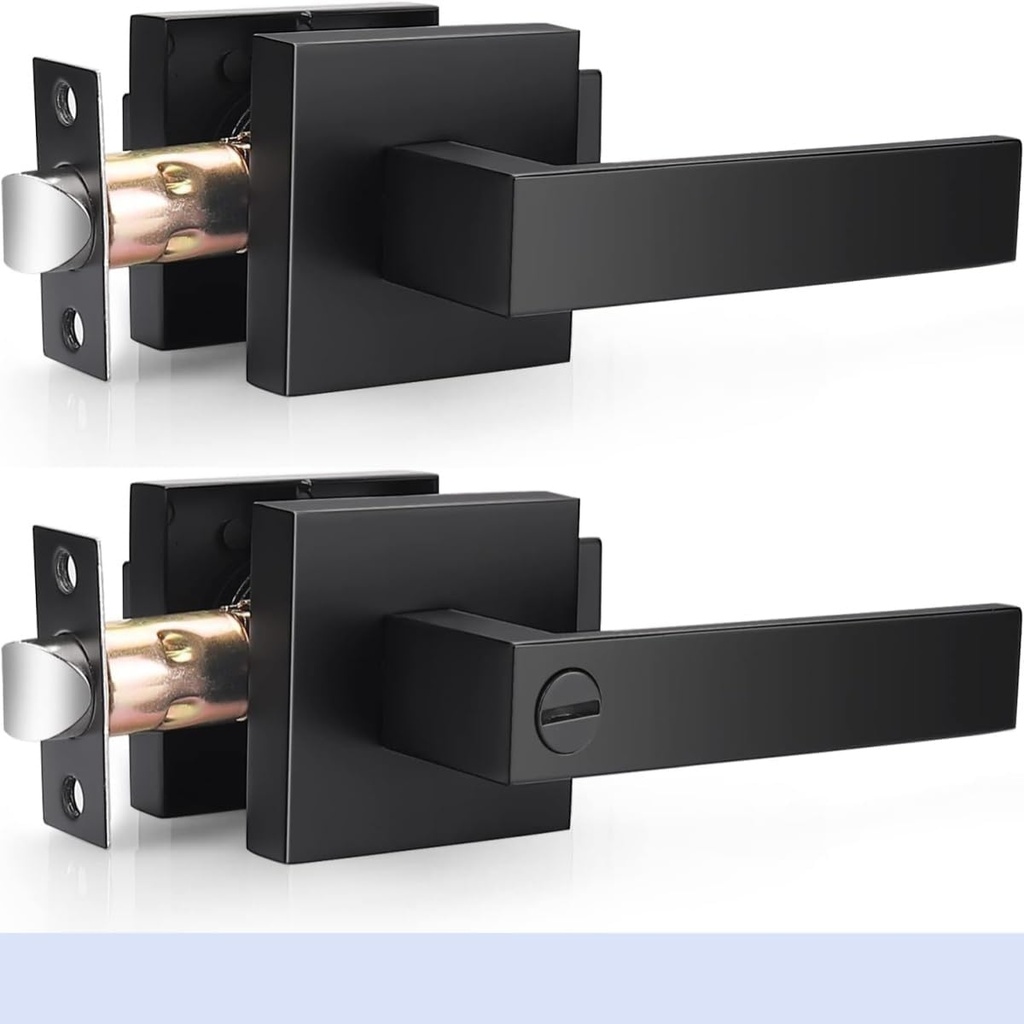 Probrico (1 Pack Privacy Door Levers and (1 Pack) Passage Door Levers Bundle, Matte Black, Square Heavy Duty Handles