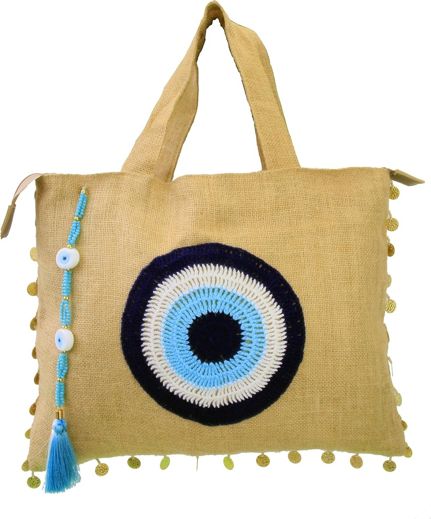 Evil Eye Beach Bags Eco Friendly Bags Shoulder Bag Women Zipper Closure Wipeable Inner Lining