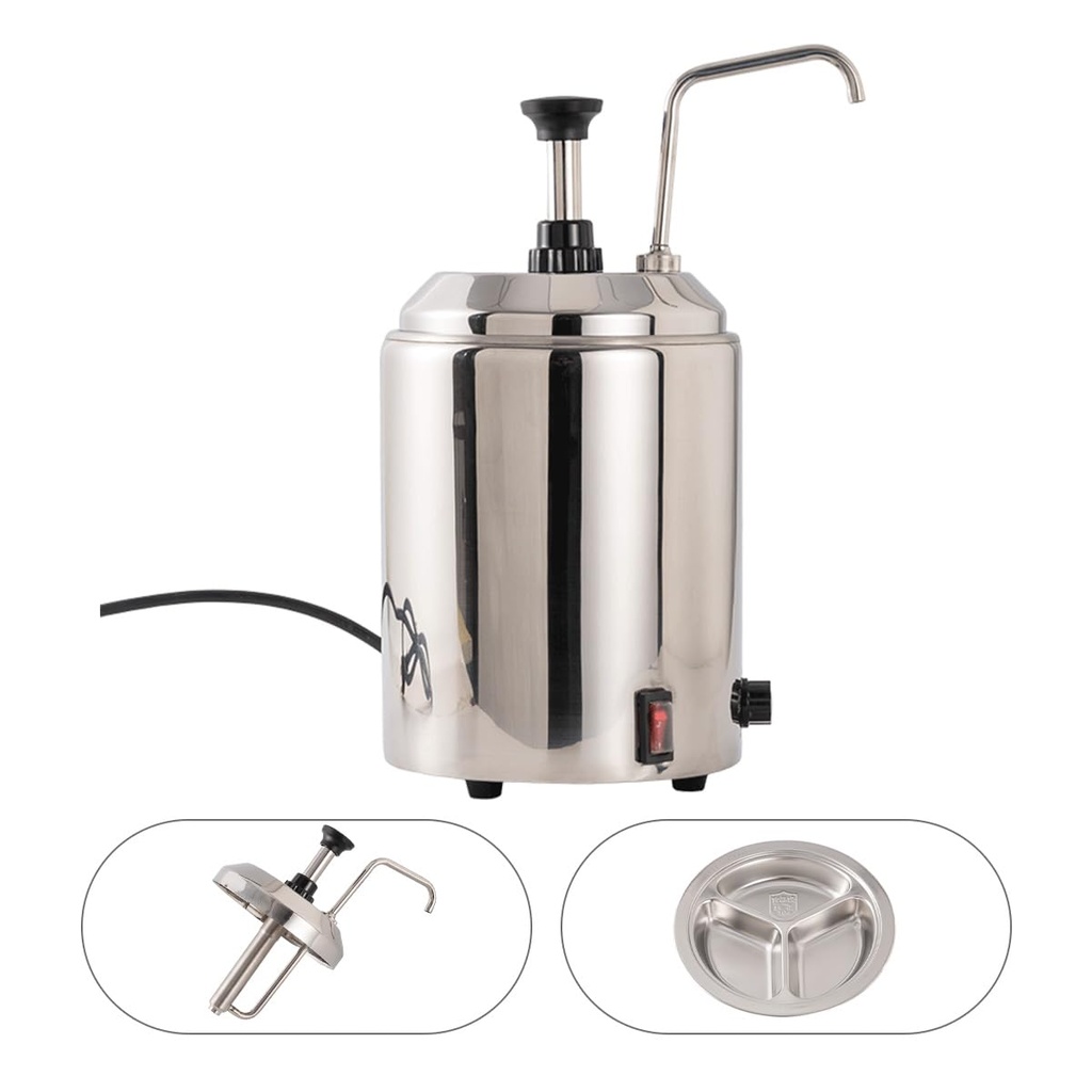 Cheese Dispenser with Pump Food-Grade Stainless Steel Nacho Cheese Dispenser - Silver, 650W Power, 2.3L Capacity, Easy to Clean