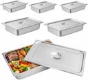 Hotel Pans Deep Steam Table Full Size Pan Set, Steam Table Pans with Lids, Stainless Steel Commercial Food Storage Containers Stackable Metal Steamer Pan(4" Deep 6 Pack, 1/1 Size)