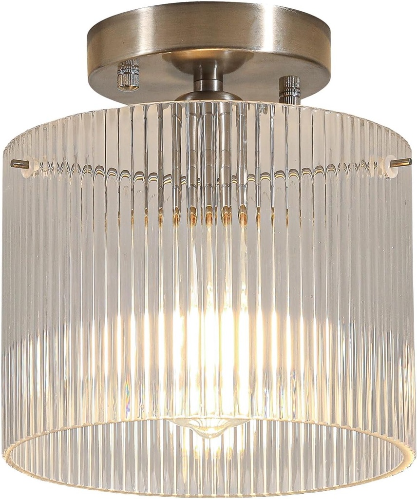 Modern Semi Flush Mount Ceiling Light, Industrial Clear Glass Ceiling Light Fixture, Crystal Ceiling Lamp, Modern Ceiling Lamps, Farmhouse Light for Entryway Hallway Kitchen Dining Room, Nickel