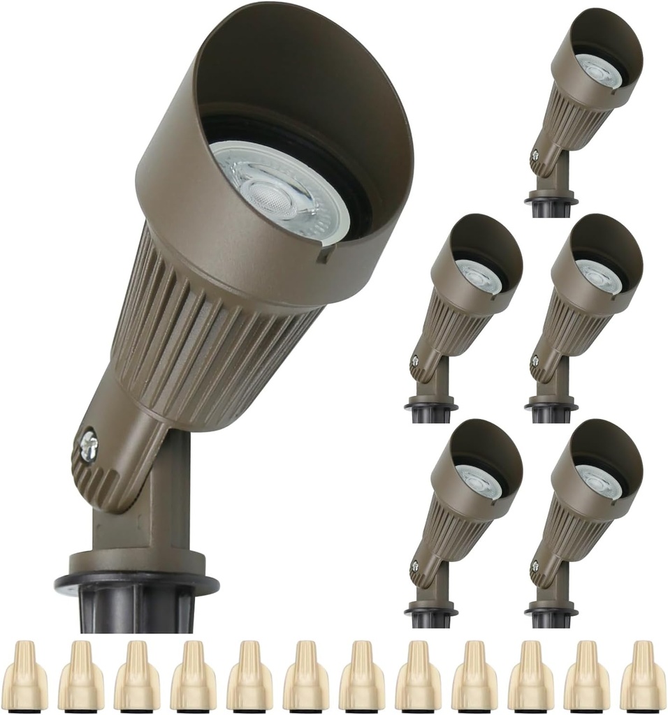 Lumina Lighting® 4W Landscape lighting 12V Landscape Lights Low Voltage Landscape Spotlights Warm White Waterproof Outdoor Replaceable LED Bulb for Garden, Lawn, Porch, Patio and Yard (Bronze, 6-Pack)