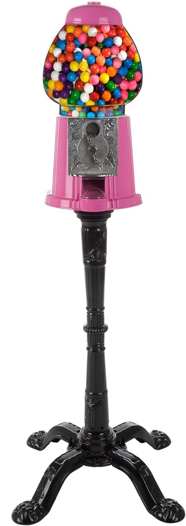 15” Gumball Machine with Stand and Coin Bank - Bubble Gum Machine Candy Dispenser with Glass Globe and Metal Base - Vintage Style Gum Ball Vending Dispenser by Great Northern Popcorn (Pink)