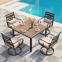 PHI VILLA 5 Pcs Patio Dining Set, Table Chair Set for 4 With Swivel Chairs and Metal Frame Steel Square Table, Outdoor Furniture With Cushion and Pillow for Garden Lawn Deck