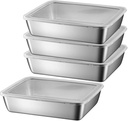 4Pcs Stainless Steel Food Containers, Stackable Food Storage Box with Plastic Clear Lids, Meat Keeper for Refrigerator or Picnic, BBQ Party, Office Lunch Stainless Steel Containers with Lids