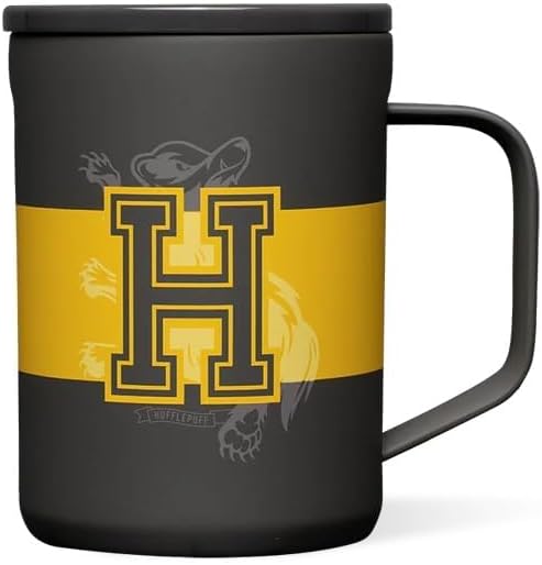 Corkcicle Harry Potter Coffee Mug - Stainless Steel Insulated Cup With Lid For Tea & Coffee - Non-Slip Silicone Base - Durable Travel Mug - Dishwasher Safe - BPA Free - Easy Grip - 16 oz - Hufflepuff