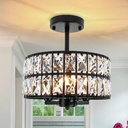 Semi Flush Mount Ceiling Lights Fixture, 4-Light Modern Black Entryway Pendant Light, Crystal Chandelier for Dining Room Bedroom Hallway Kitchen Bathroom