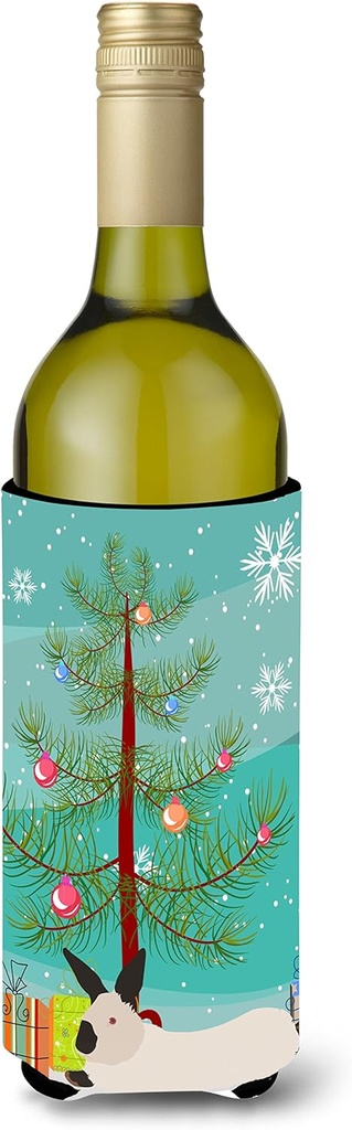Caroline's Treasures BB9334LITERK California White Rabbit Christmas Wine Bottle Hugger, Teal Bottle Cooler Sleeve Hugger Machine Washable Collapsible Insulator Beverage Insulated Holder