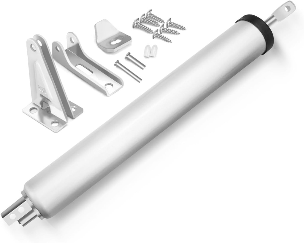 Silver Pneumatic Screen and Storm Door Closer Set, Screen Door Shock Replacement Absorber with Bracket & Parts, Heavy Duty Gate Closer Piston Kit with Adjustable Closing Speed (Silver)