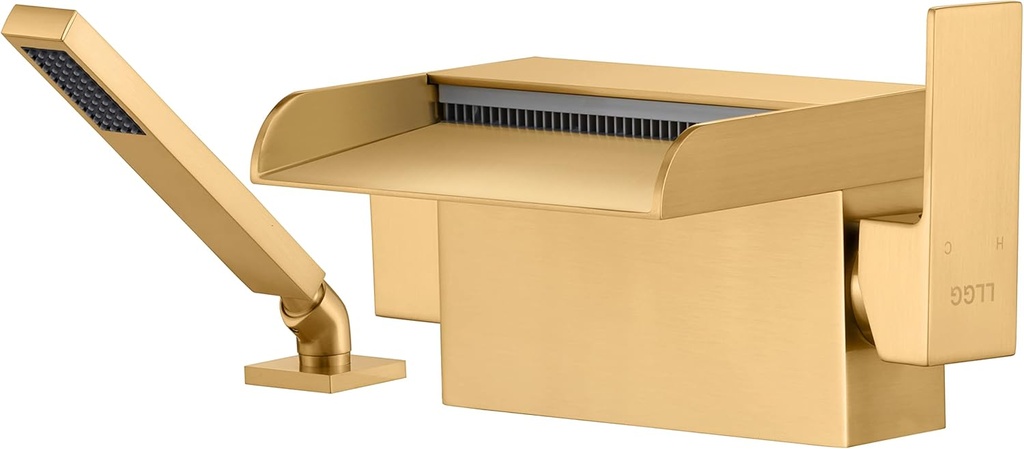 Faucets for Freestanding Tub Bathtub Fillers Brushed Gold Floor Mounted Mount Faucet Filler for Tubs Bathtubs High Flow 11.9GPM with Hand Shower RIGOBAL