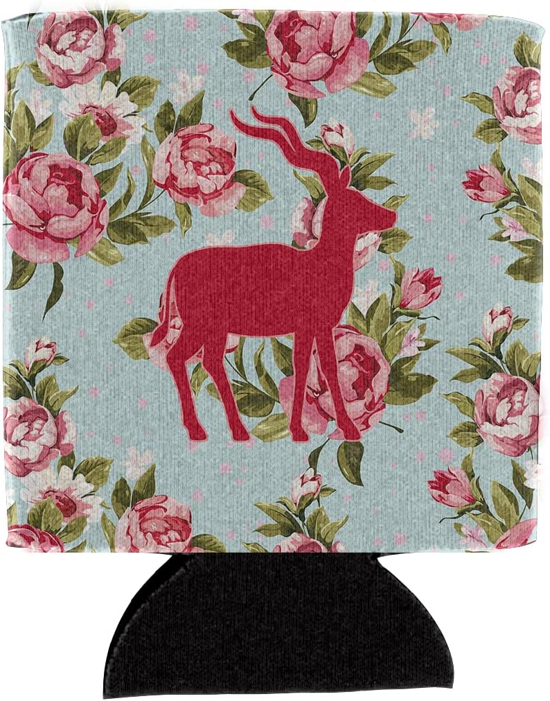 Caroline's Treasures BB1121-RS-BU-CC Deer Shabby Chic Blue Roses Can or Bottle Hugger, Blue Cooler Washable Drink Sleeve Collapsible Beverage Insulated Holder, Can Hugger, Multicolor