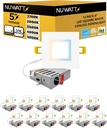 NUWATT 12 Pack 4 Inch LED Square Recessed Lighting, 5CCT Selectable 2700K/3000K/3500K/4000K/5000K, 630 Lumens Dimmable, IC Rated, 4in Square Wafer Lights, Canless LED Downlight, Diecast Aluminum J-Box