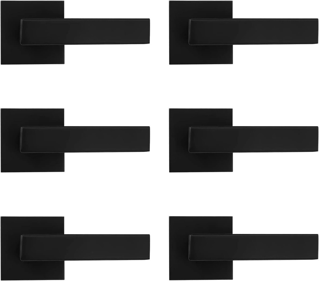 Probrico [Pack of 6 Door Lever Dummy Lever Door Handle for Closets French Doors,Square Dummy Door Lever,Non-Turning Single Side Pull with Black Finish,Easy Installation Pull Only Lever Set