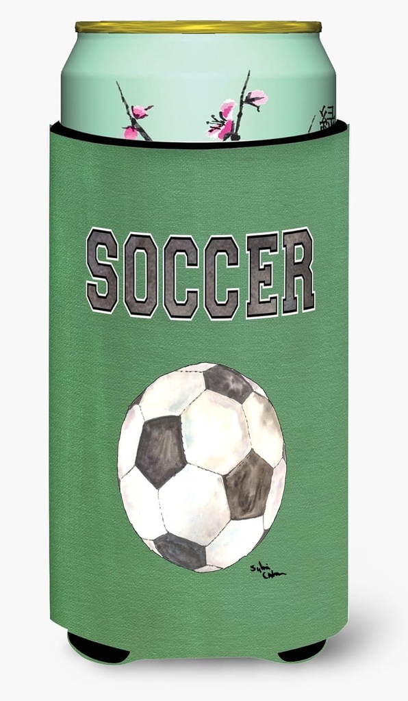 Caroline's Treasures 8484TBC Soccer Tall Boy Hugger Can Cooler Sleeve Hugger Machine Washable Drink Sleeve Hugger Collapsible Insulator Beverage Insulated Holder