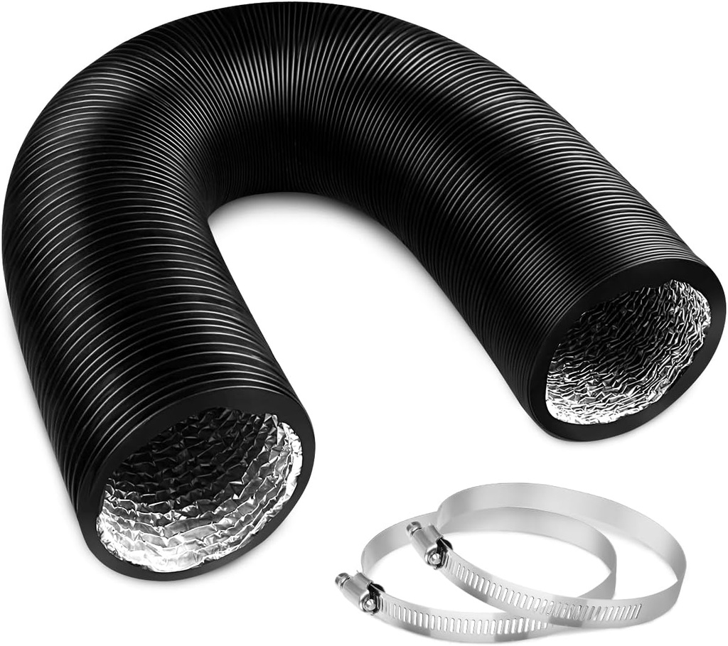 YIJUHOU 4 Inch 5 Feet Dryer Vent Hose, Flexible Aluminum Air Ducting for HVAC Ventilation, Fan Filter and Grow Tent, 2 Clamps Include