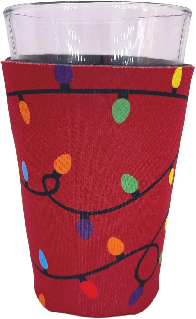 Christmas Lights Pattern Pint Glass Coolie (Red)