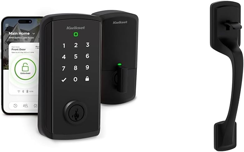 Kwikset Halo Select Smart Lock Wi-Fi and Matter Enabled, Keyless Entry, Grade AAA, Prague Handleset with Door Knob in Matte Black