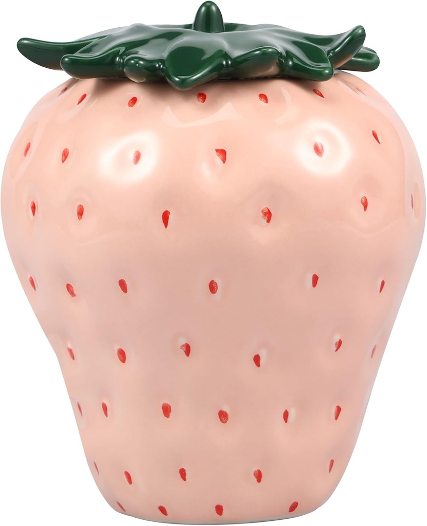 Strawberry Shaped Jar with Lid, Cute Strawberry Ceramic Jar, Creative Strawberry Shaped Canister, Unique Strawberry Candy Jar, Multifunctional Strawberry Cookie Jar for Tea Coffee Candy Cookie (Pink)