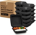 KARAT EARTH Clamshell Take Out Food Containers [8"x8" - 200 ct] To Go Containers | 3 Compartment, Soak-Resistant, Durable, Stackable | Vented for Hot/Cold Foods, Black