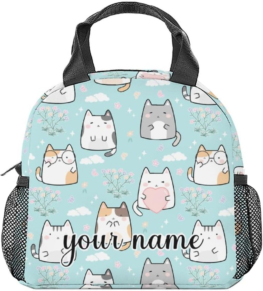 Custom Cat Lunch Bag for Kids, Small Lunch Bags Insulated, Cute Reusable Lunchbox for Women, Light Freezable Lunchbags for School