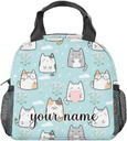 Custom Cat Lunch Bag for Kids, Small Lunch Bags Insulated, Cute Reusable Lunchbox for Women, Light Freezable Lunchbags for School