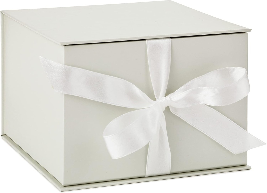 Hallmark Medium Gift Box with Lid and Shredded Paper Fill (Grey White 7 inch Box) for Weddings, Bridal Showers, Graduations, Birthdays, Bridesmaids Gifts, All Occasion
