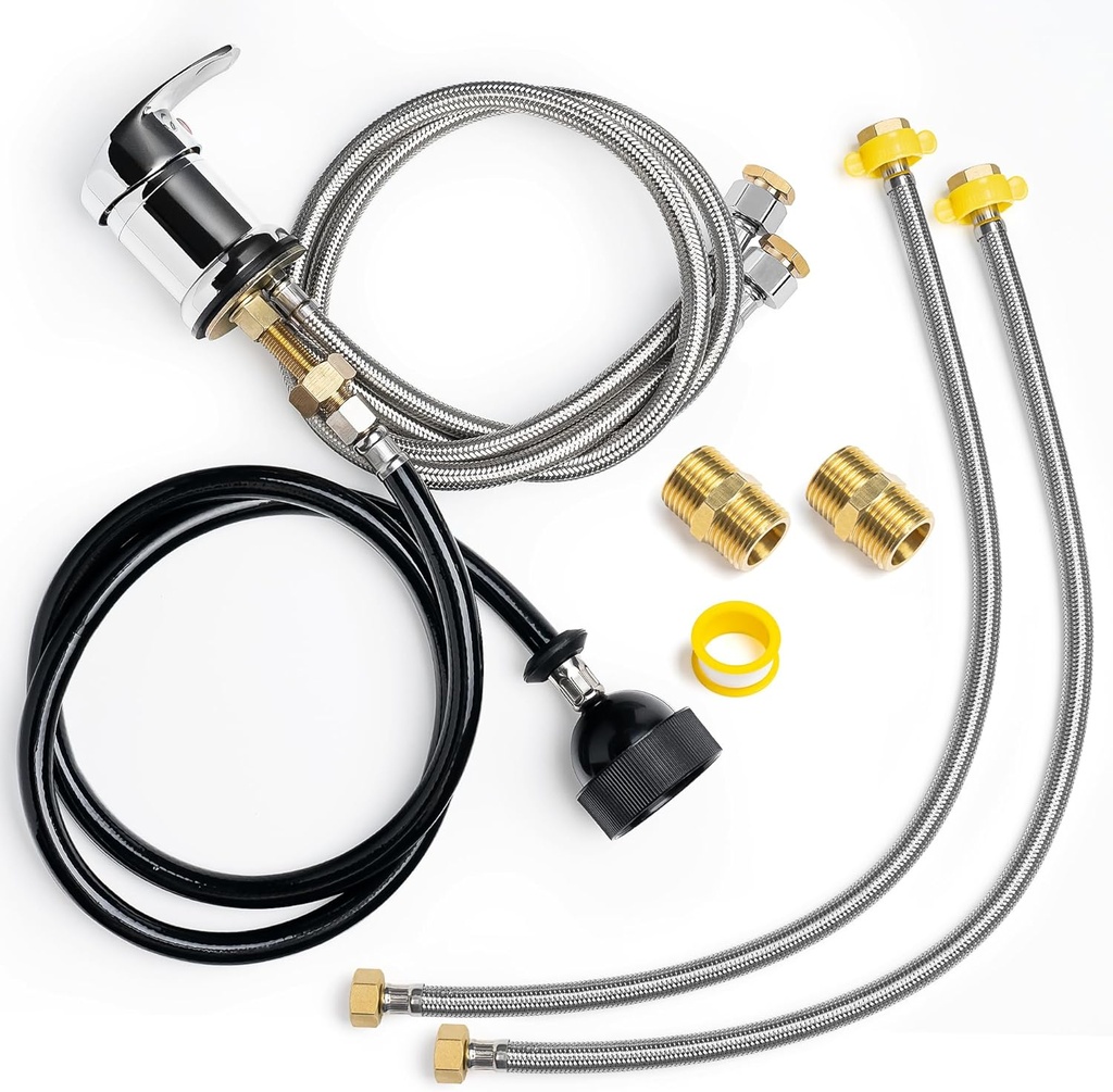 Professional Beauty Salon Shampoo Sink Bowl Faucet and Sprayer Kit with Vacuum Breaker and Flexible Spray Hose - Faucet Extended Set, Additional Hoses and Connectors