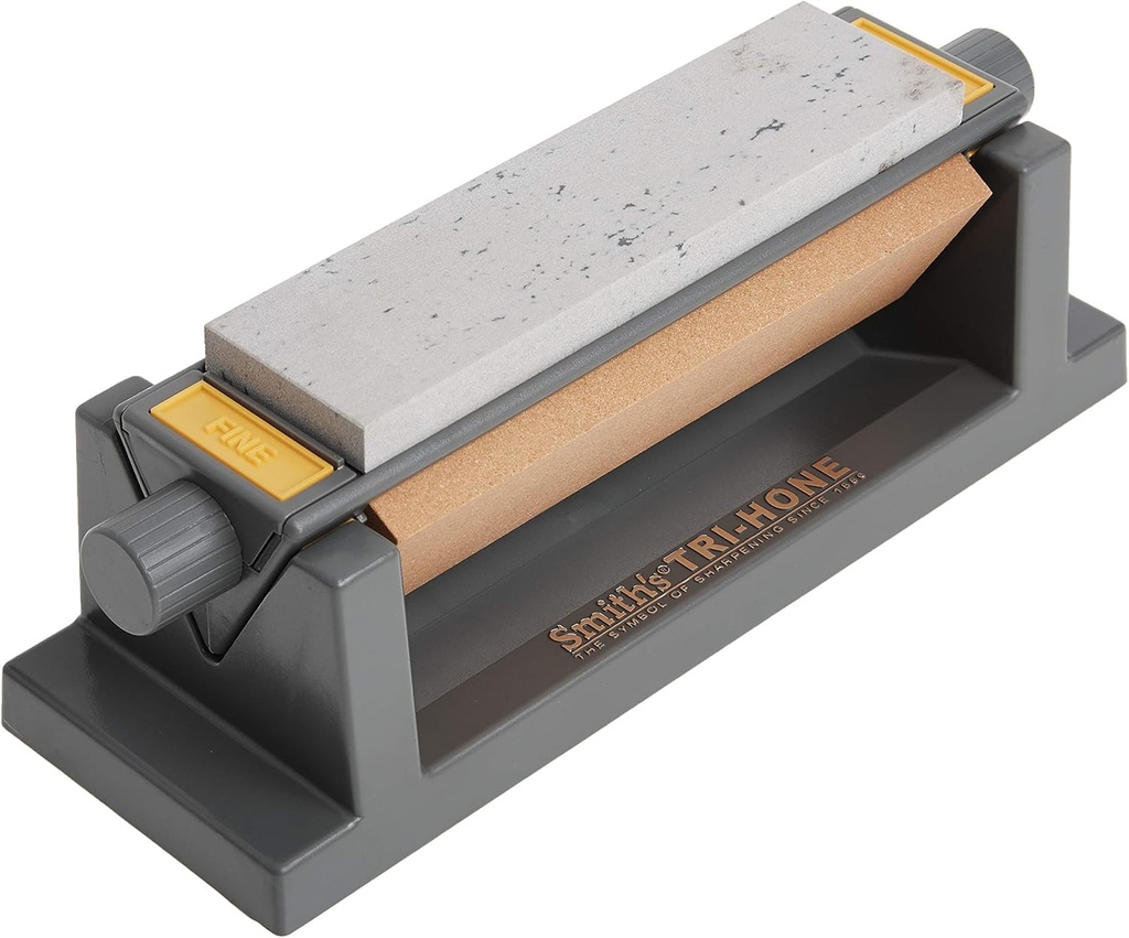 Smith’s TRI6 Arkansas Tri-Hone Stone Sharpening System Grey 6” Fine, Medium, & Coarse Stones 3-Way Honing Nonslip Rubber Feet Restore Tools, Hunting, Kitchen, Fishing & Pocket Knives