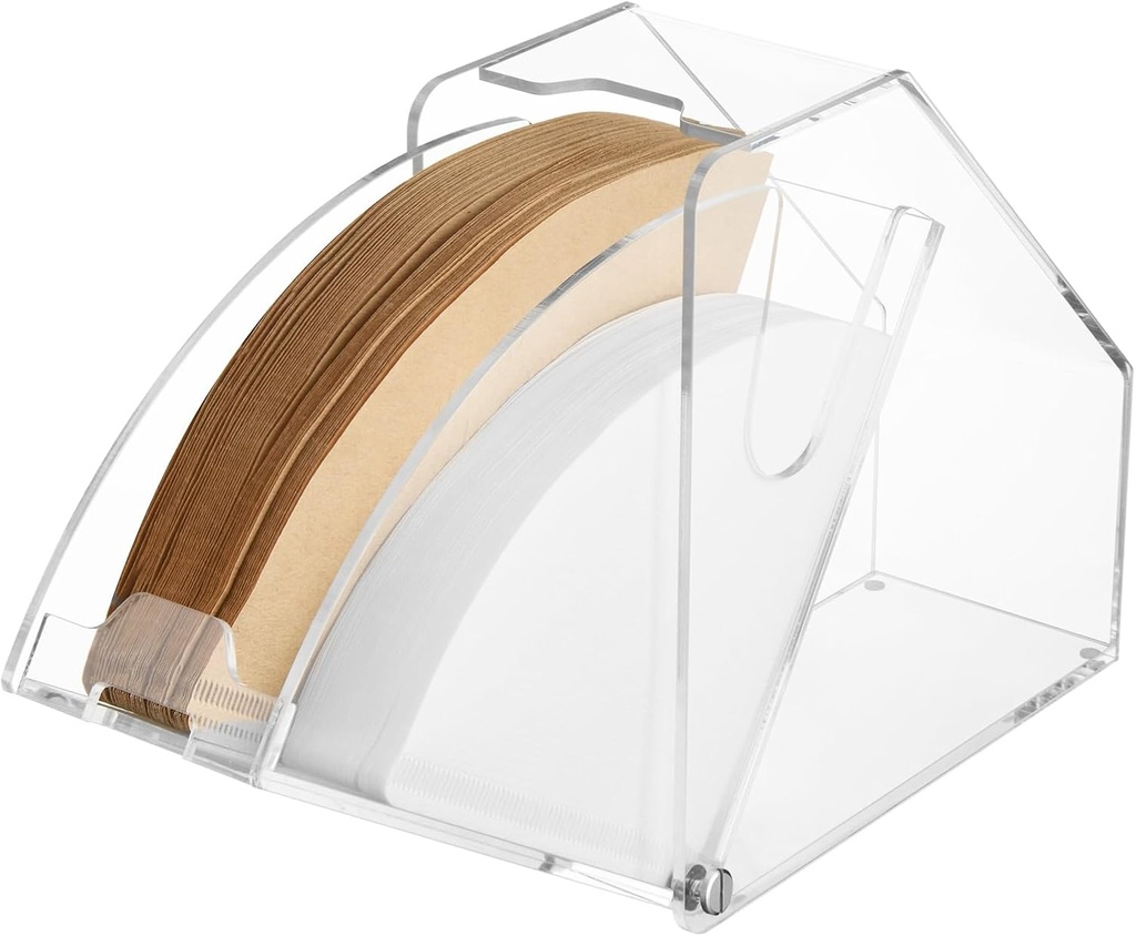 Coffee Filter Holder With Lid - Acrylic Paper Dispenser Rack Storage Box Organizer, Damp-proof Fit #1234 Cone & V60 Filters for Coffee Shop Office Counter (Clear)